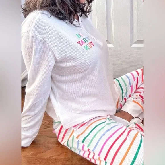 Wondershop 2 pc Thermal Top & Striped Pajama Pant - Picture 1 of 6